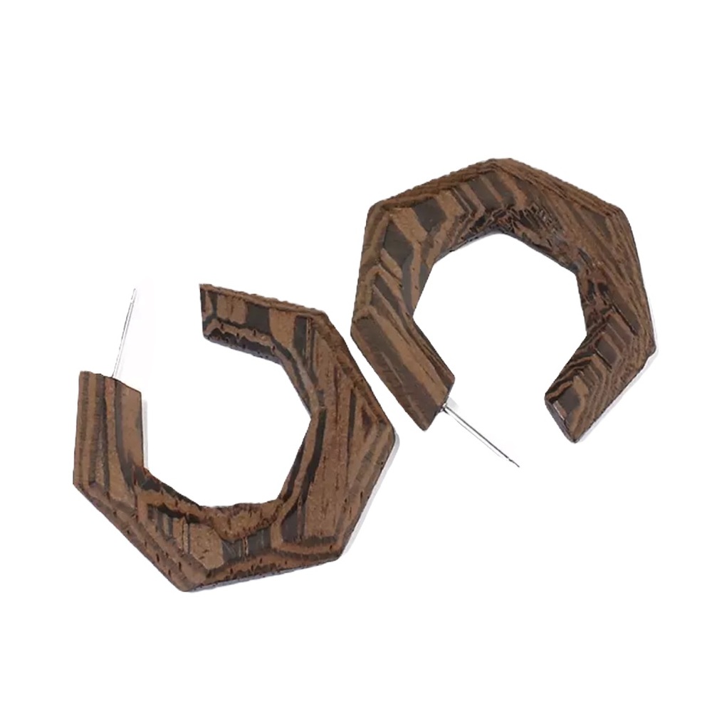 Squared Circle Wood Hoop Earrings Natural Bohemian Hippie Ethnic Jewelry NEW